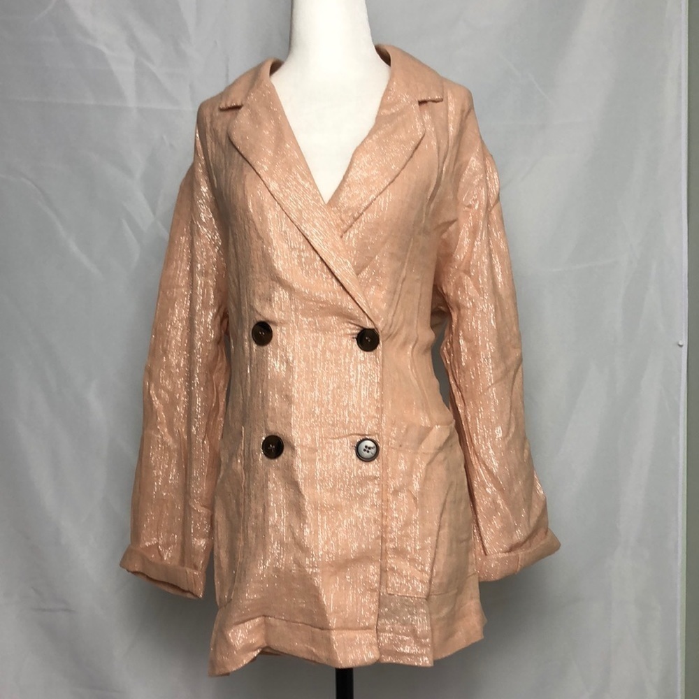 🧡 L 🧡 NWT Anthro Blazer Shimmer Sparkle Longline Linen Pockets